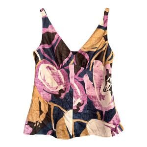 Banana Republic Sleeveless Blouse V-Neck Purple, White, Gold Size Small